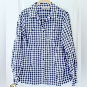 LL Bean button down dusty blue and off white gingham. Women’s size small.
